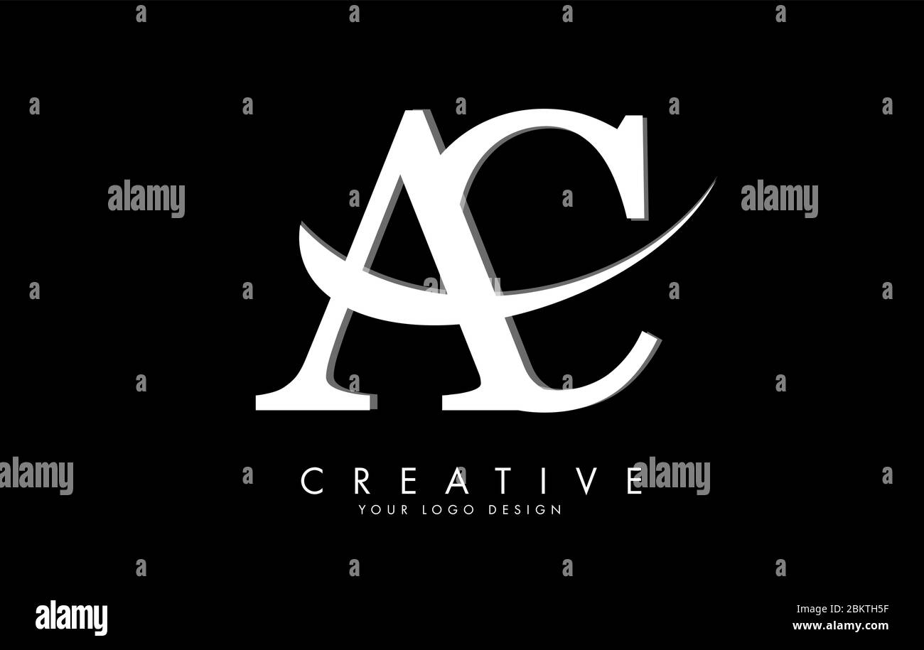 AC A C letters logo with white swoosh and black background. Vector ...