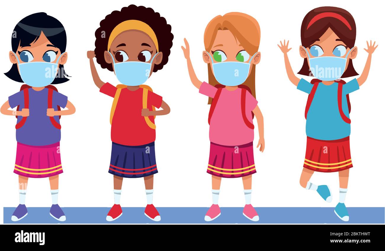 interracial girls using face masks for covid19 Stock Vector Image & Art ...