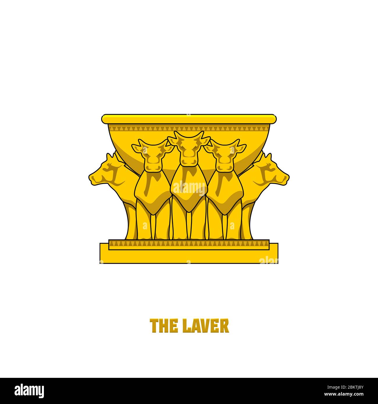 The laver on 12 bulls installed in the temple of Solomon. A ritual object in the rites of the Jewish religion. Stock Vector