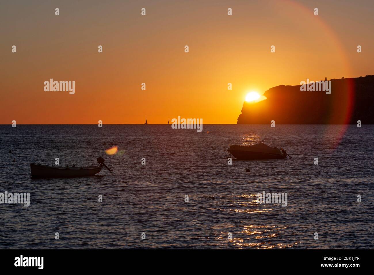 Isla Es Pantaleu from Sant Elm at sunset, Balearic Islands, Spain Stock Photo
