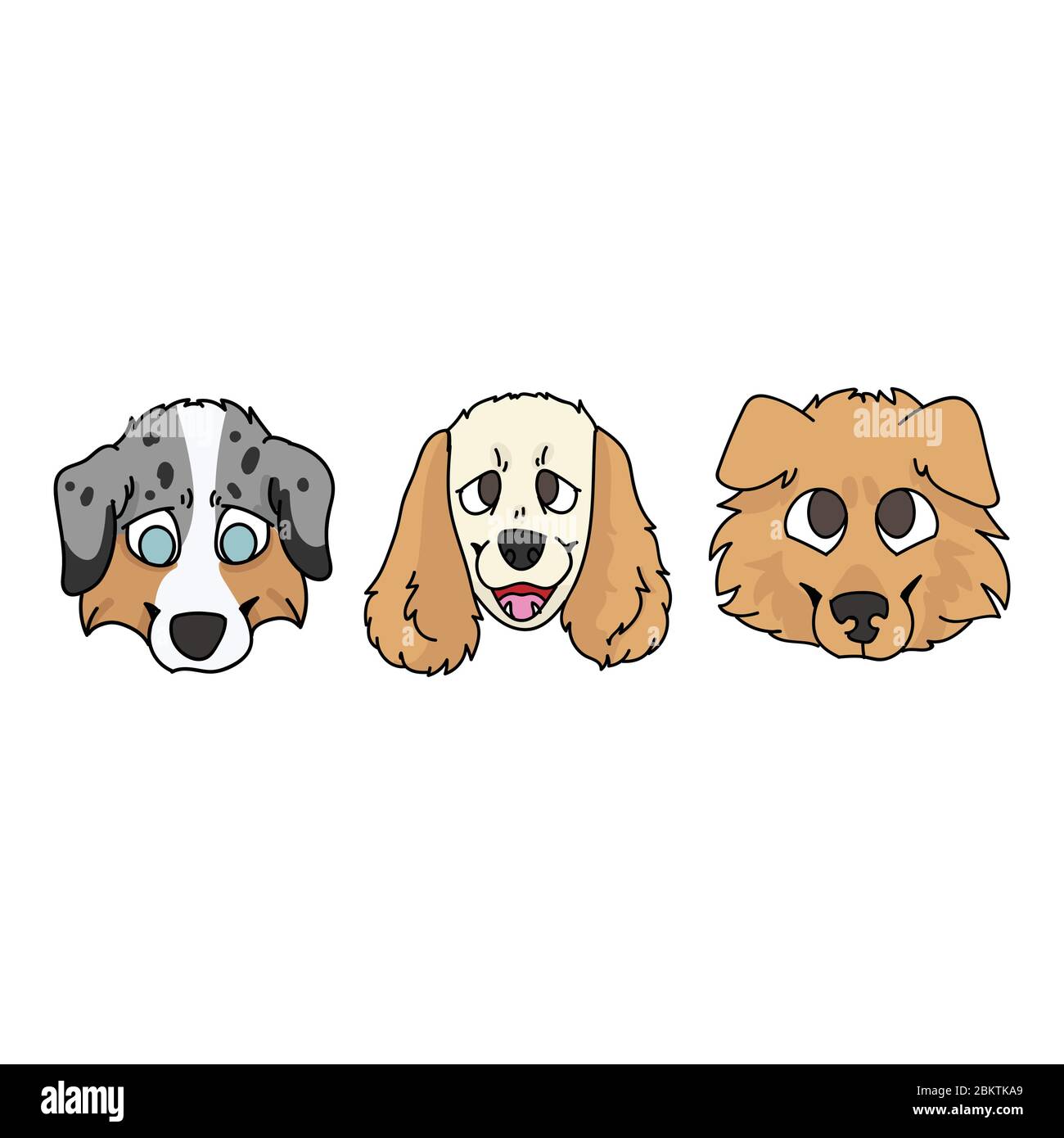 Cute Cartoon Puppy Faces Breed Set Vector Clipart Pedigree Kennel Doggie Breed For Dog Lovers Purebred Hunting Dog Australian Shepherd Cocker Stock Vector Image Art Alamy