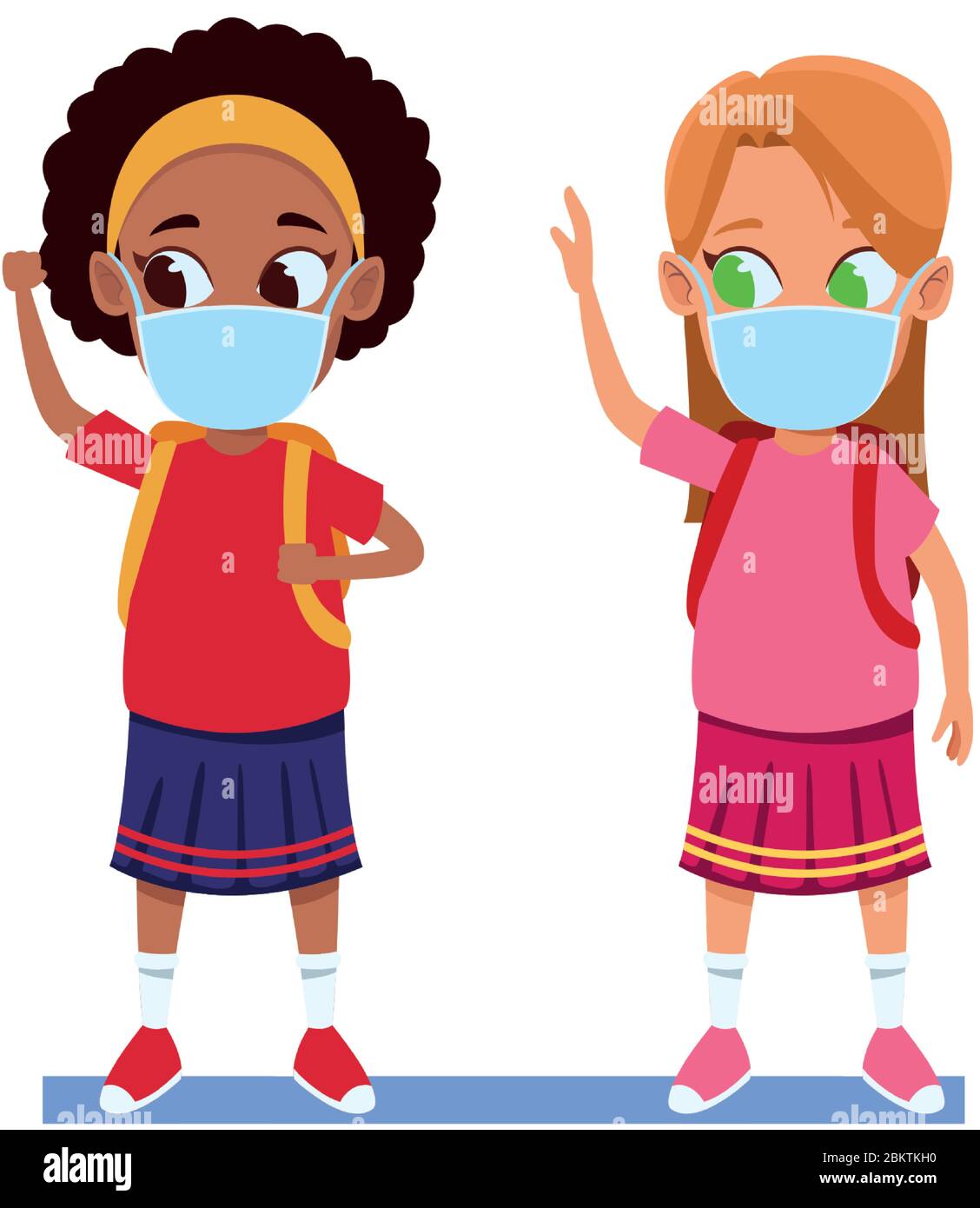 interracial girls using face masks for covid19 Stock Vector Image & Art ...