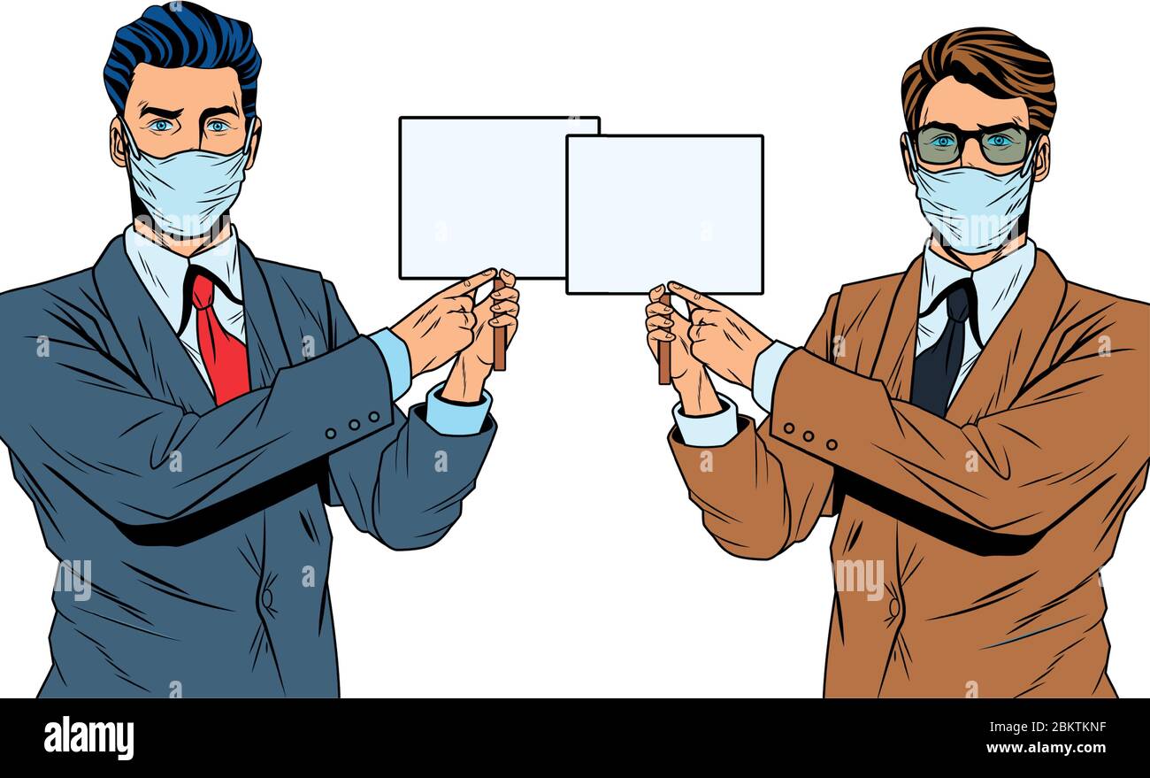 businessmen using face masks for covid19 with banners Stock Vector ...
