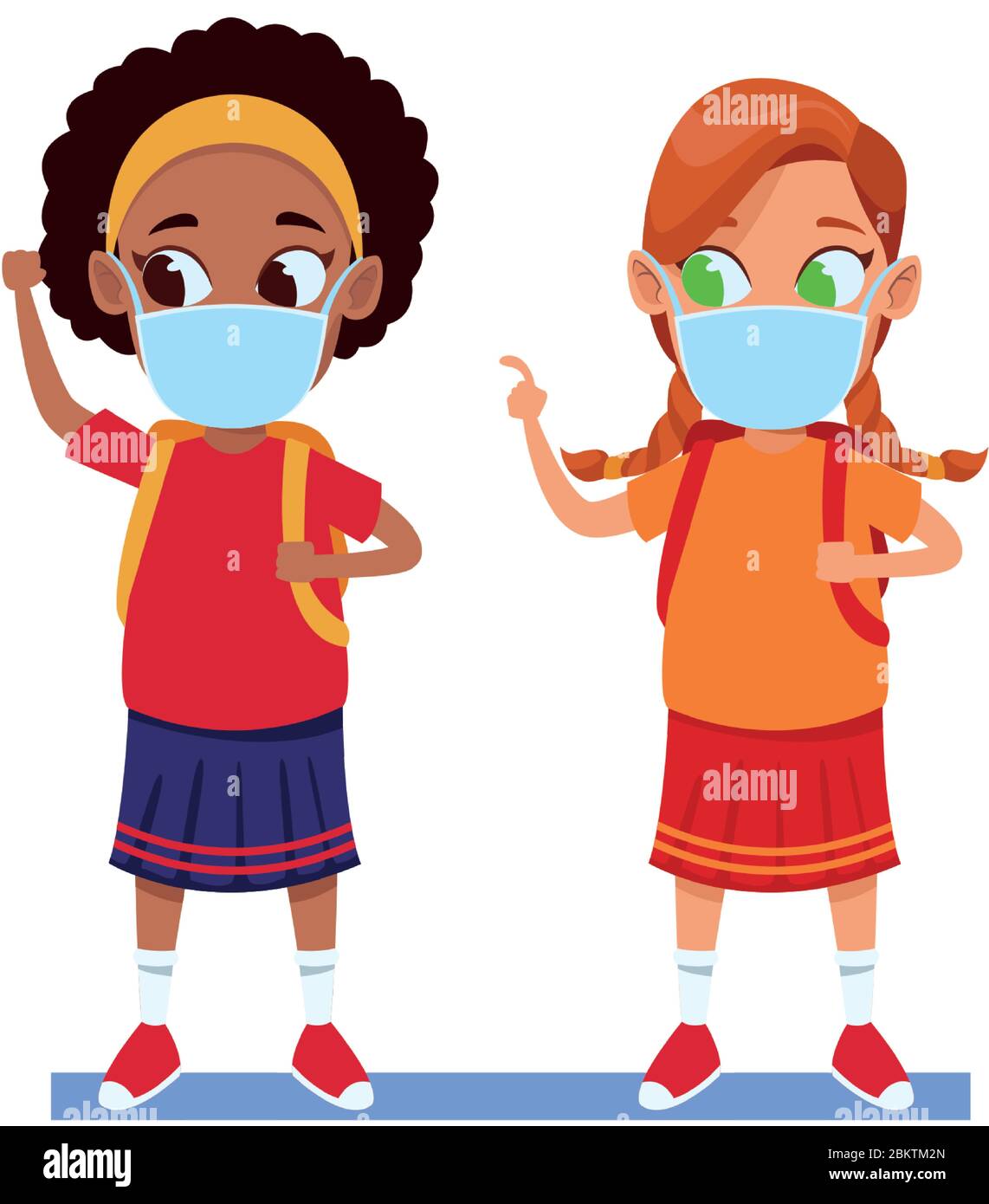 interracial girls using face masks for covid19 Stock Vector Image & Art ...