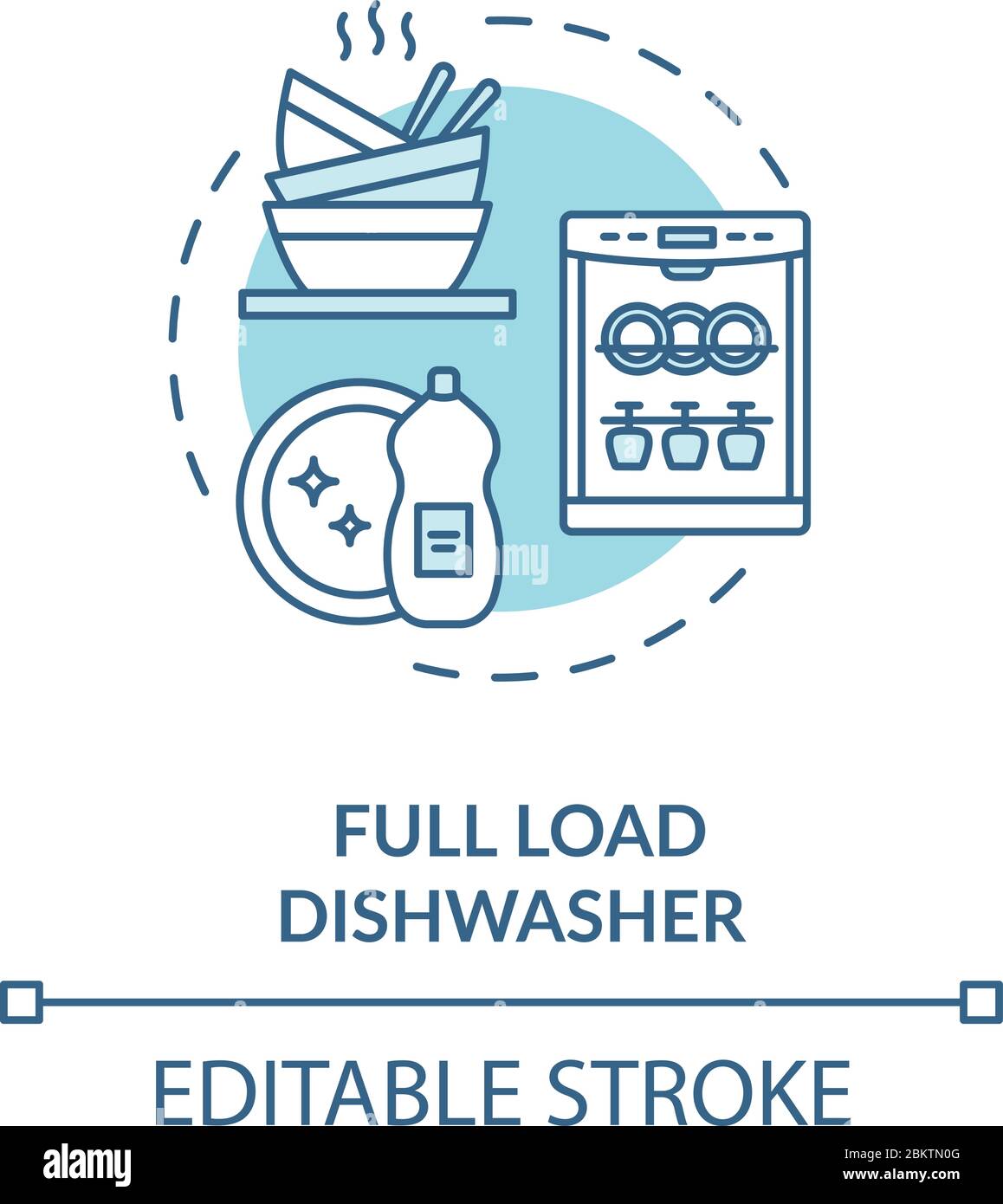 Full load dishwasher turquoise concept icon Stock Vector