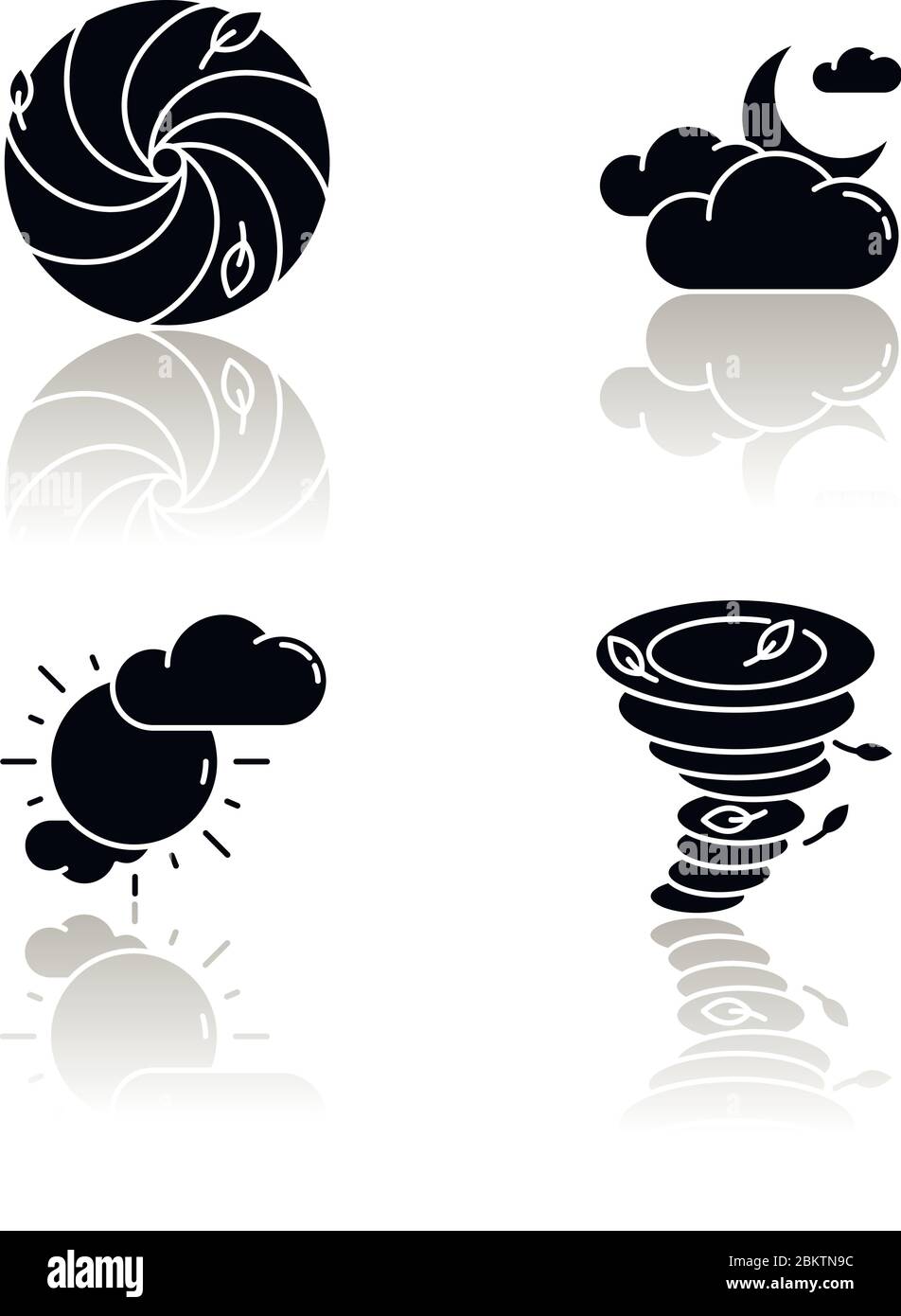 Meteorological warning drop shadow black glyph icons set Stock Vector