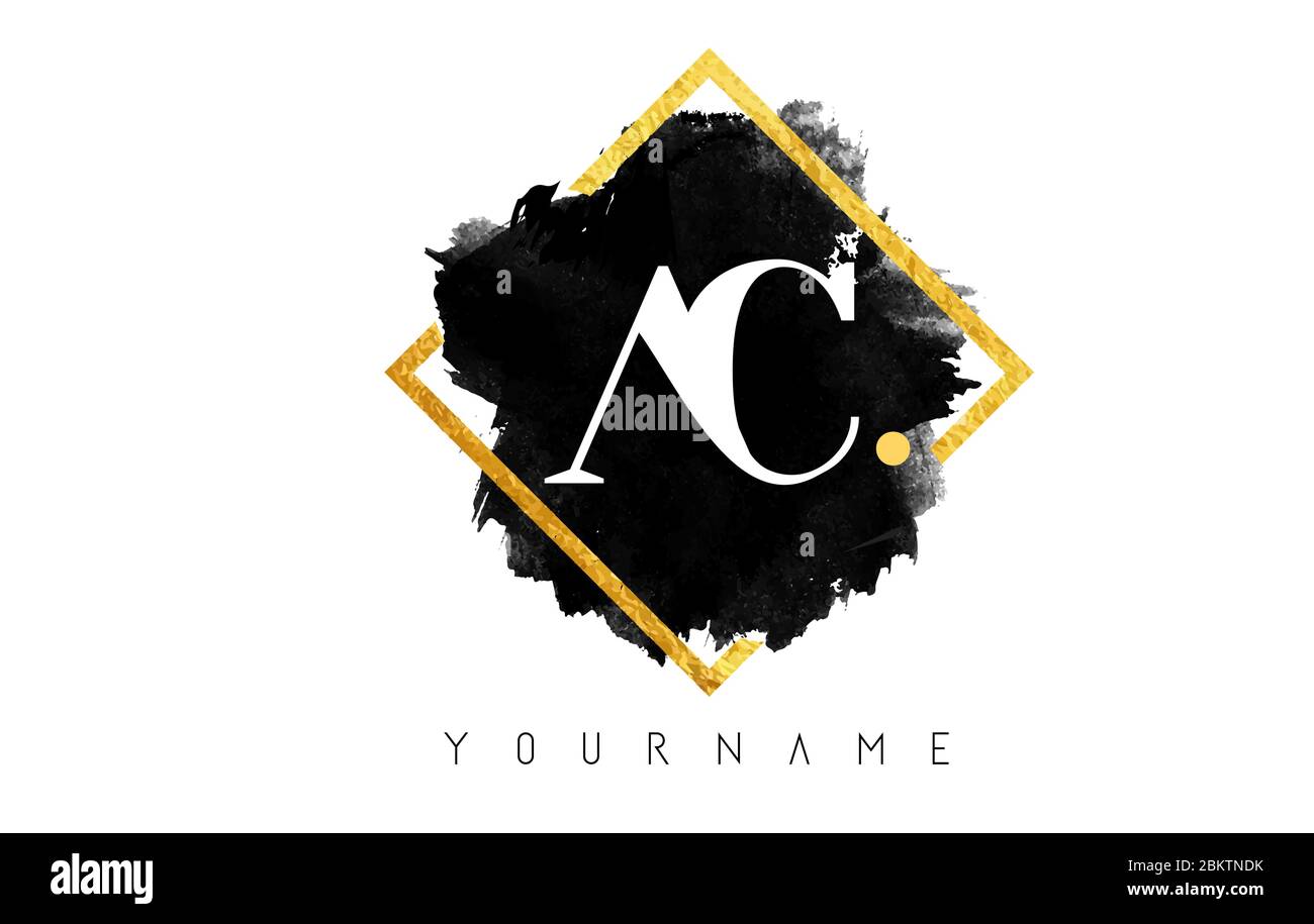 AC A C Letters Logo Design with Black ink Stroke over Golden Square ...