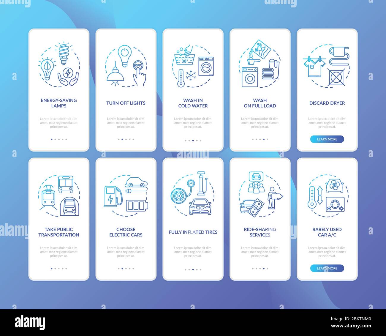 Resource efficiency onboarding mobile app page screen with concepts set Stock Vector