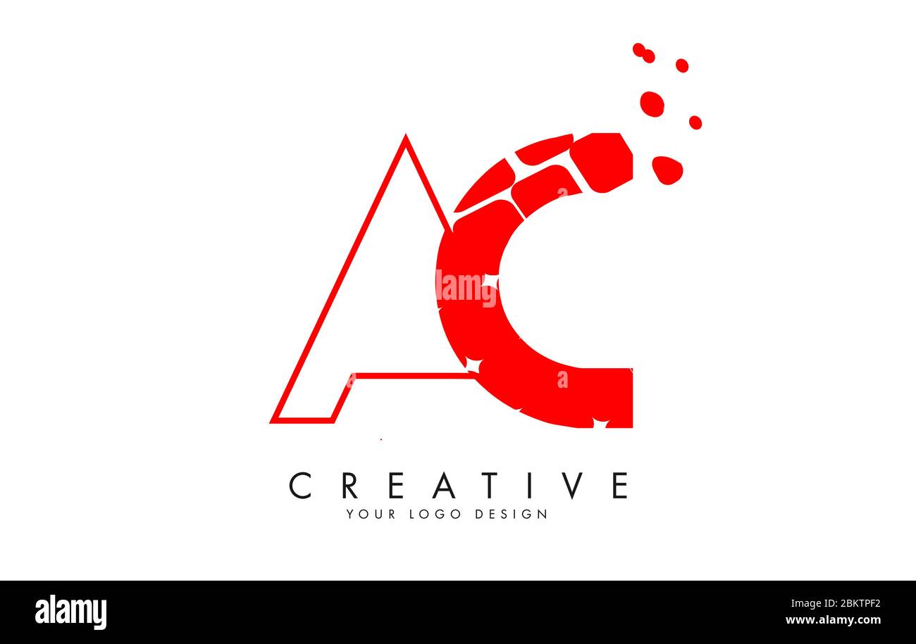 Letters AC A C Design with red shattered blocks and monogram vector ...