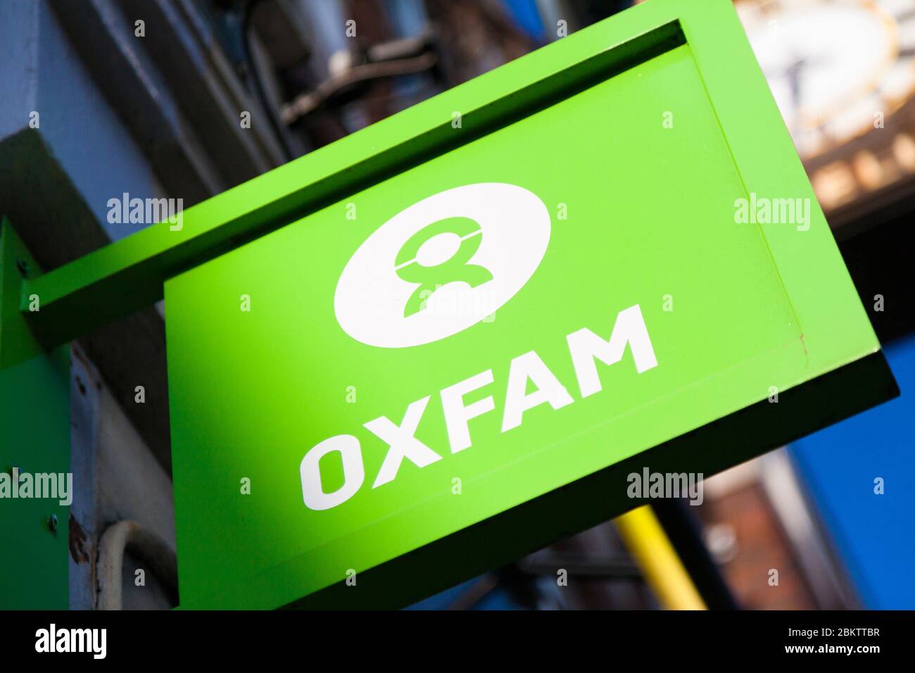 Oxfam sign above a charity shop, Beckenham, London, UK Stock Photo
