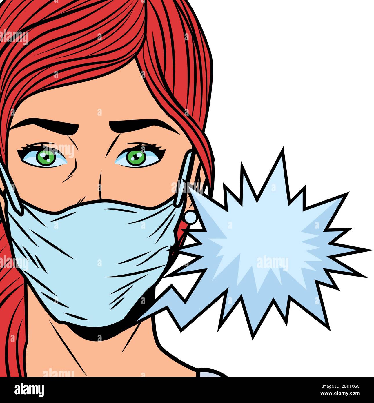 woman using face mask for covid19 with speech bubble Stock Vector Image ...