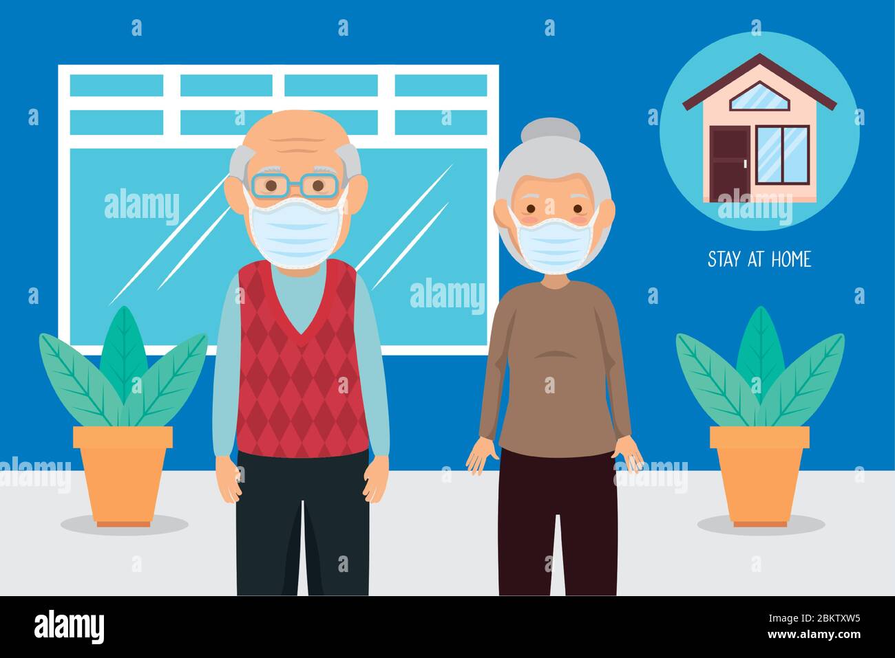old couple using face masks for covid19 pandemic Stock Vector Image ...