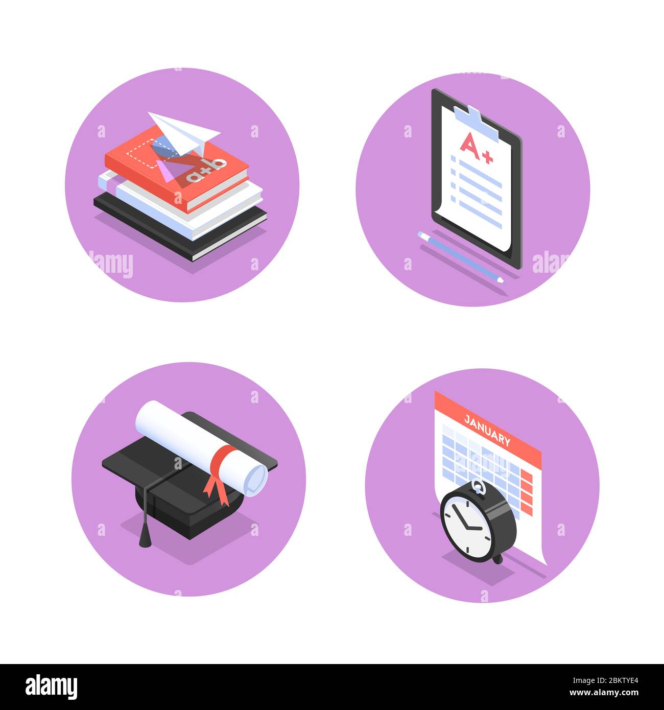 Isometric icons for education theme. Stock Vector