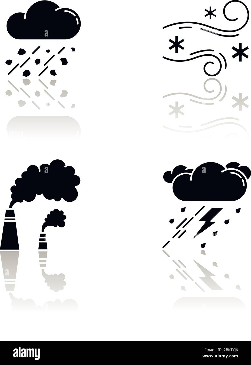 Bad weather forecast drop shadow black glyph icons set Stock Vector
