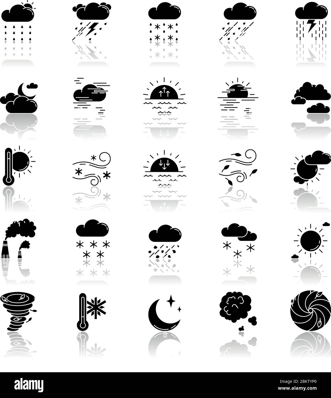 Weather drop shadow black glyph icons set Stock Vector