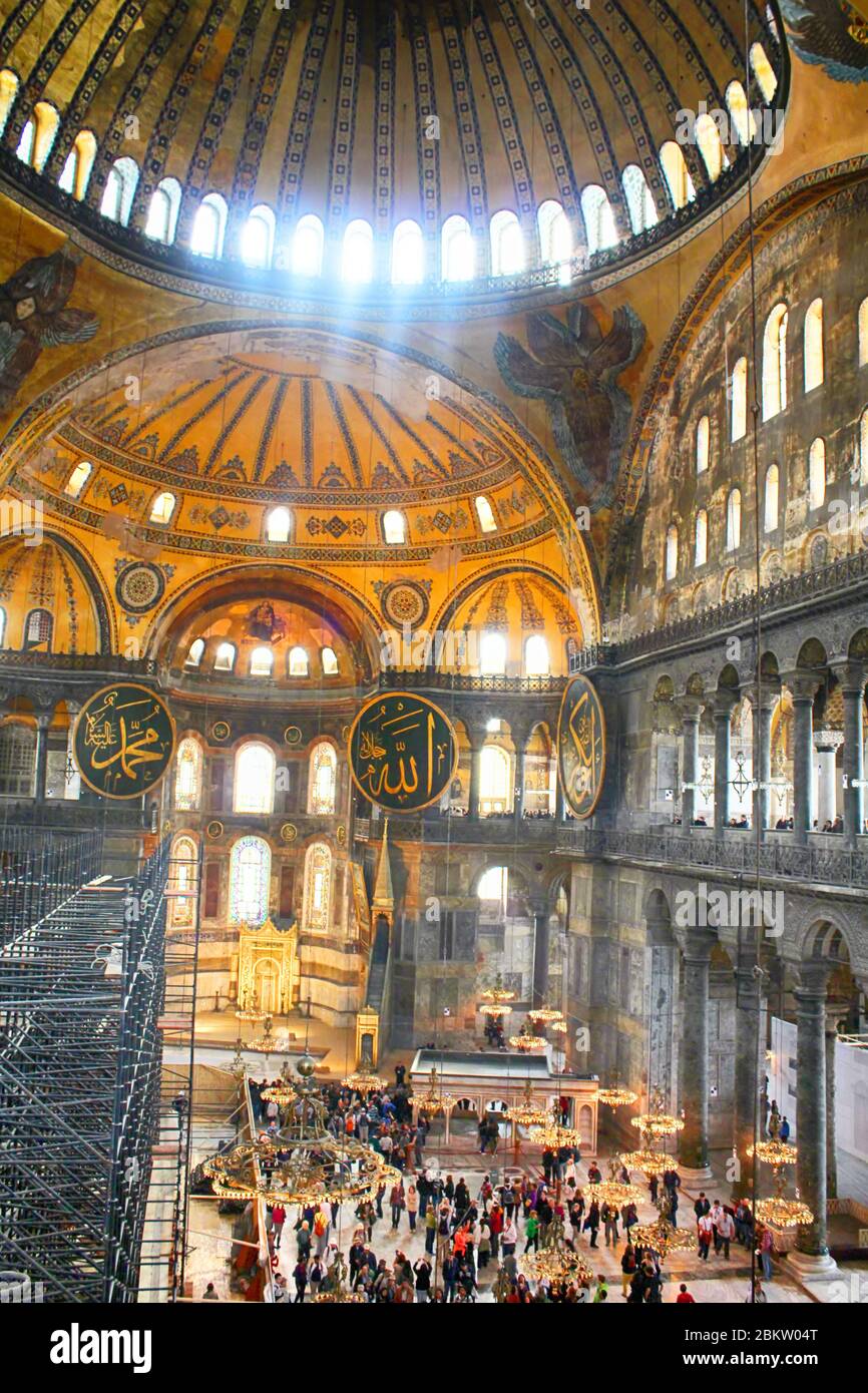 ISTANBUL, TURKEY - MARCH 30, 2013: Interior of Aya Sofya, the former basilica Hagia Sophia of Constantinople Stock Photo
