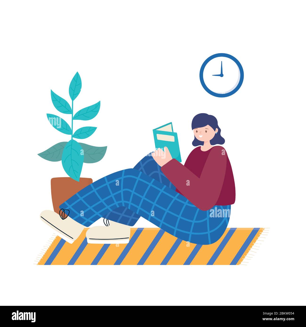 people activities, girl sitting on floor reading book vector ...