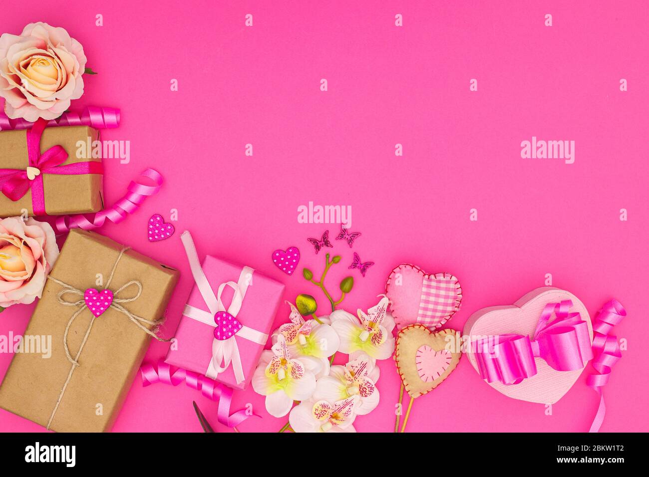 Romantic decoration with gifts for special day Stock Photo