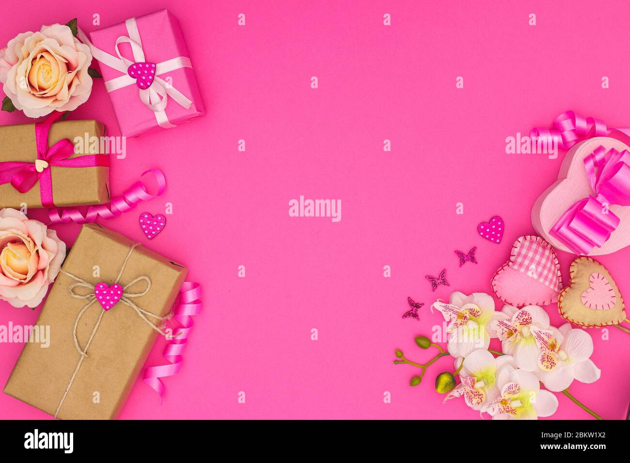 Romantic decoration with gifts for special day Stock Photo