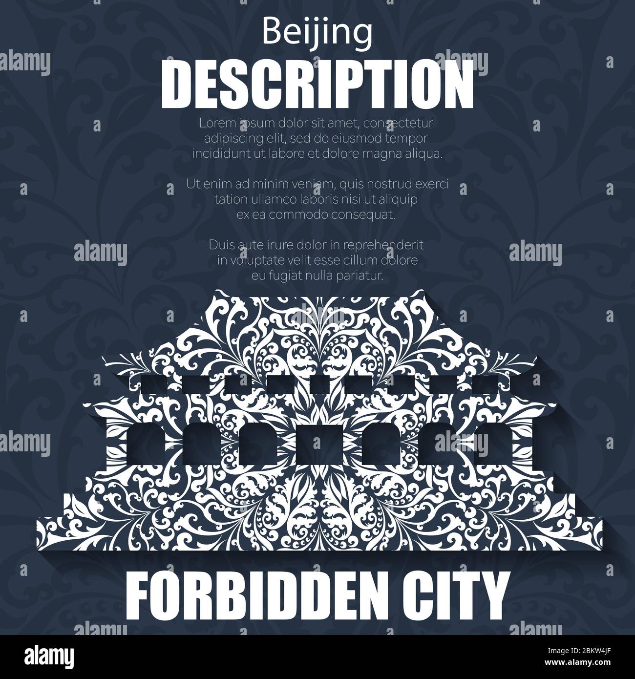 Retro boho floral pattern Forbidden city Stock Vector