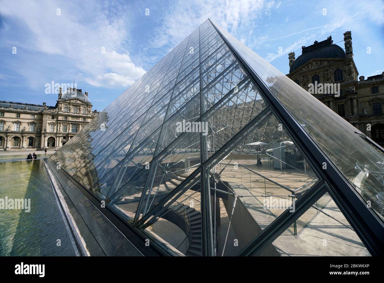Napoleon Courtyard with I.M.Pei designed glass Pyramid in Louvre Palace museum.Paris.France Stock Photo
