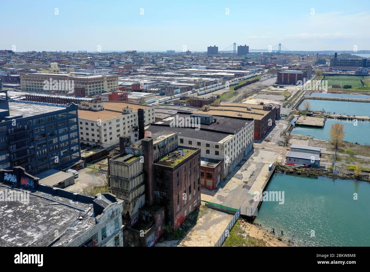 Industry City (formerly Bush Terminal) is a historic intermodal shipping, warehousing, and manufacturing complex on the waterfront in the Sunset Park Stock Photo