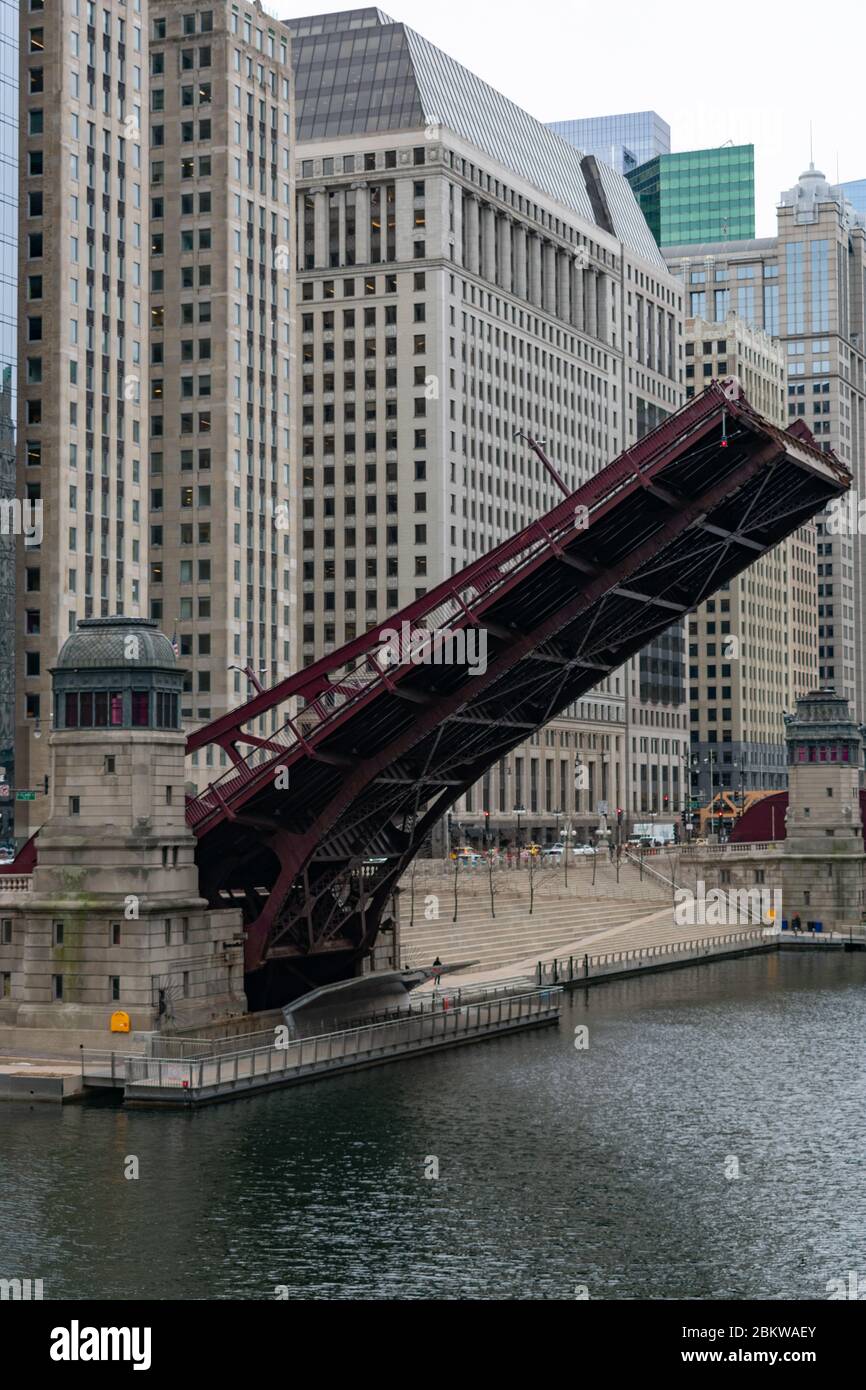 The Clark Street Bridge raised over the Chicago River in Downtown ...