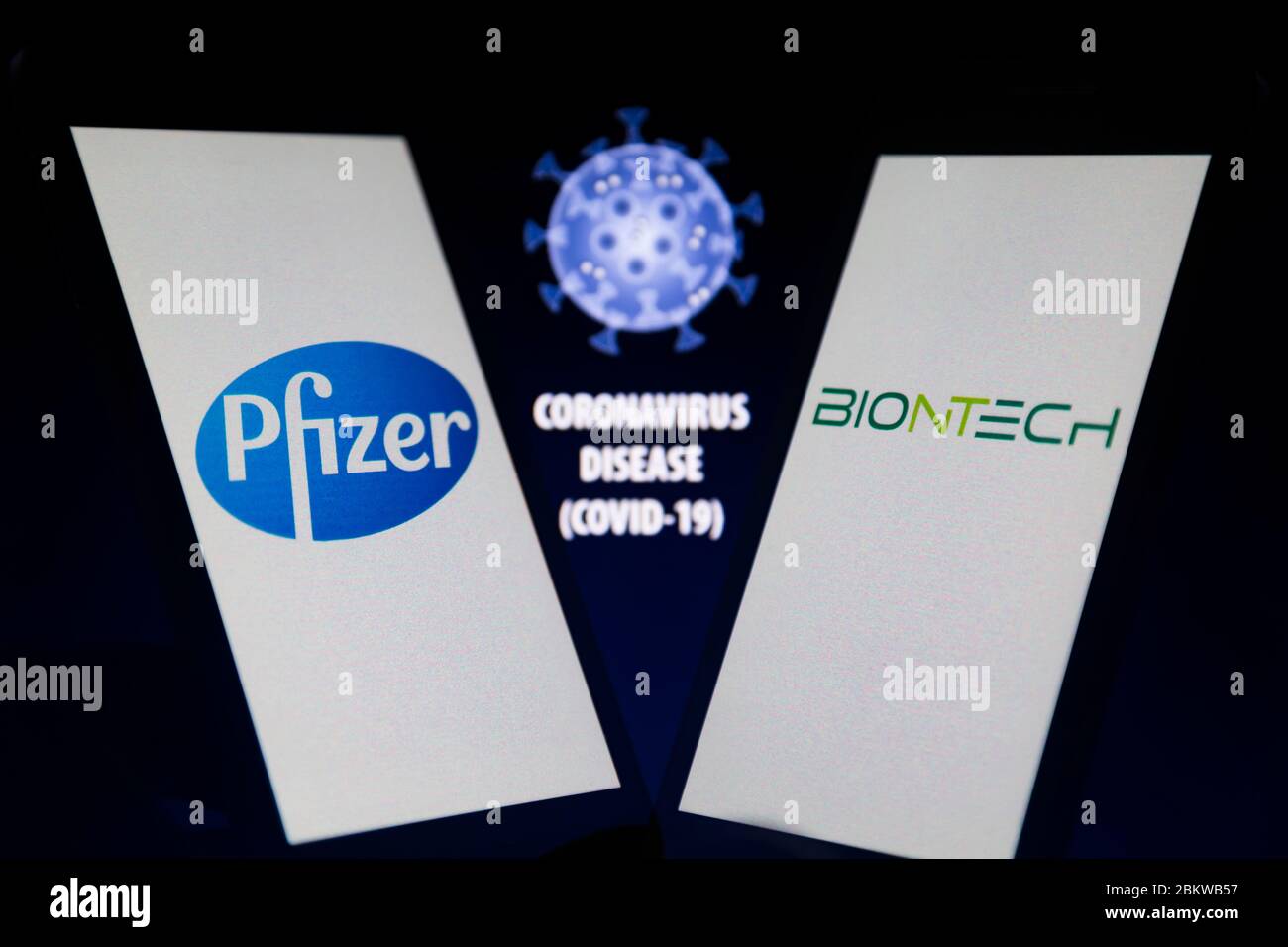 Asuncion Paraguay 5th May 2020 Illustration Photo In Camera Multiple Exposure Image Shows Logos Of Pfizer