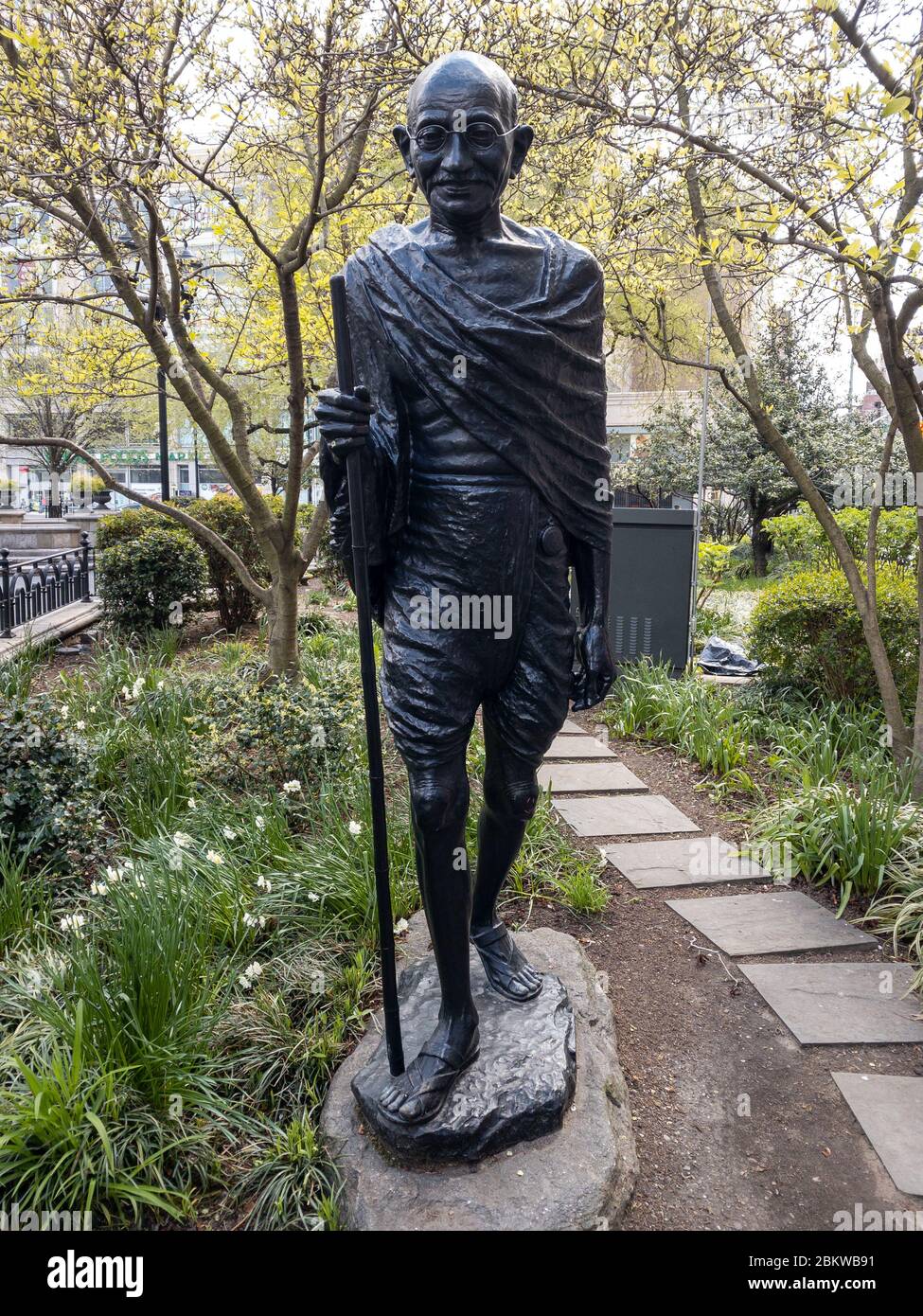 New York City - Apr 16, 2020: Mahatma Gandhi statue in Union Square