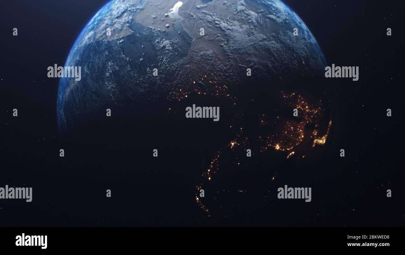 3D rendering of a view of the planet Earth from space. On the surface ...