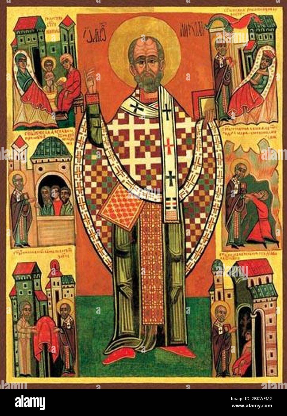 Icon 03030 Svt. Nikolaj s zhitiem. Konec XV - nachalo XVI v. Polsha. Stock Photo