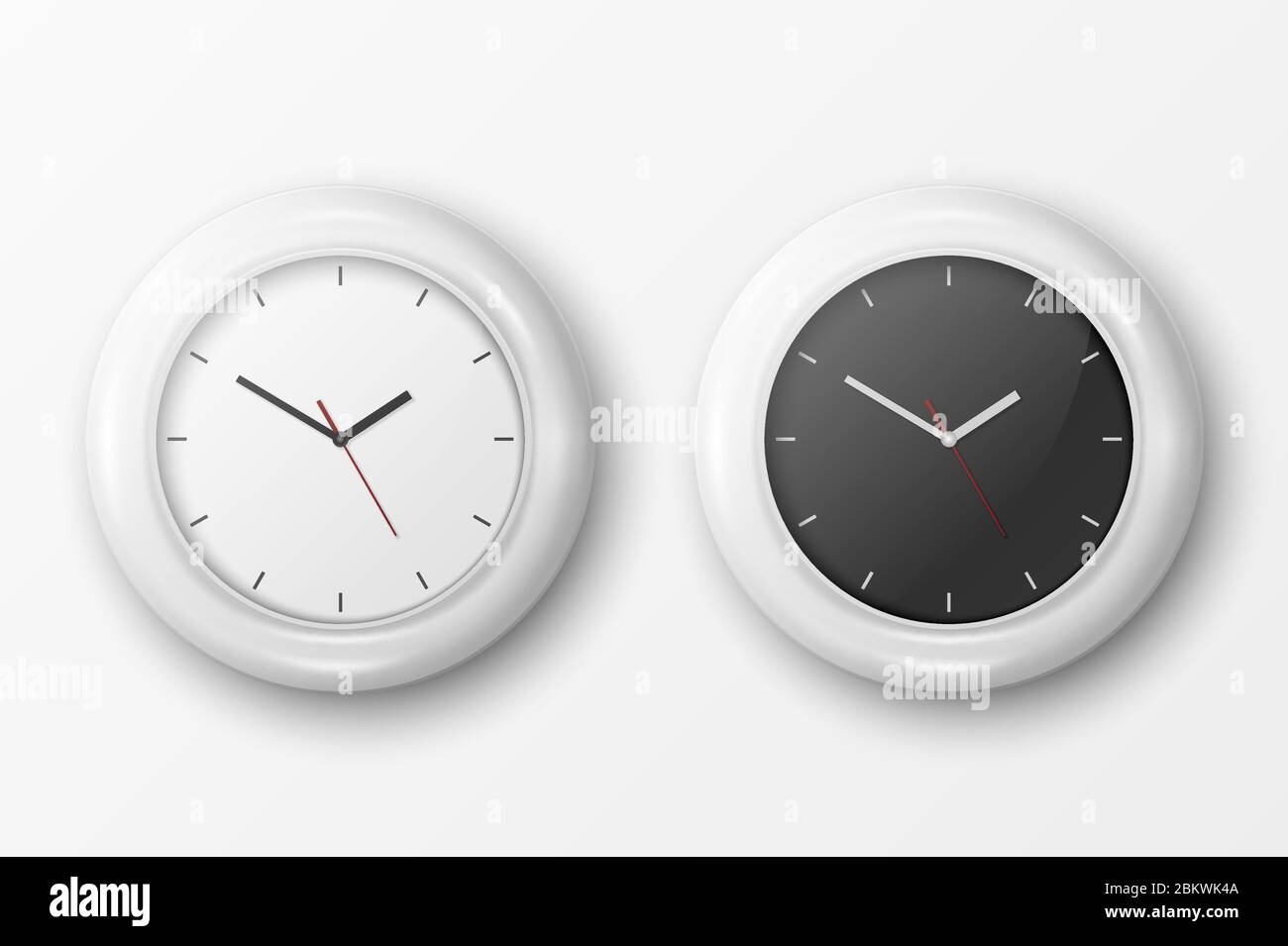 Vector 3d Realistic Simple Round Wall Office Clock Set. White and Black ...