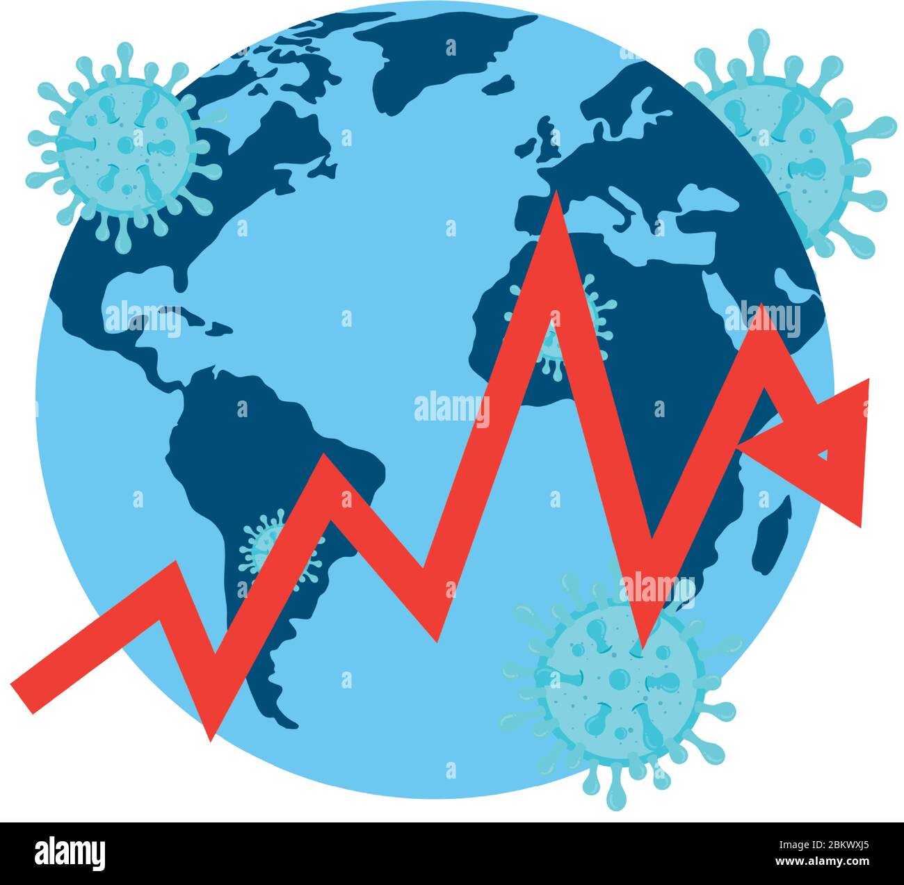planet earth with covid19 particles and statistics arrows Stock Vector ...