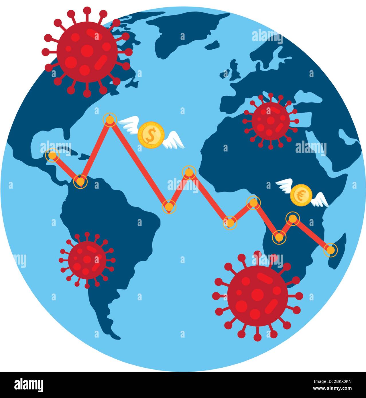 planet earth with covid19 particles and statistics arrows Stock Vector ...
