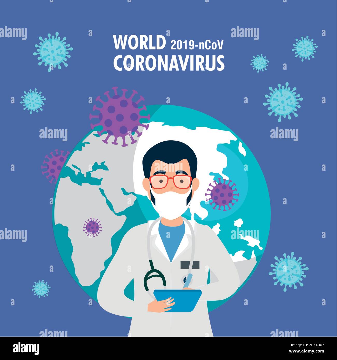 planet earth with covid19 particles and doctor Stock Vector Image & Art ...
