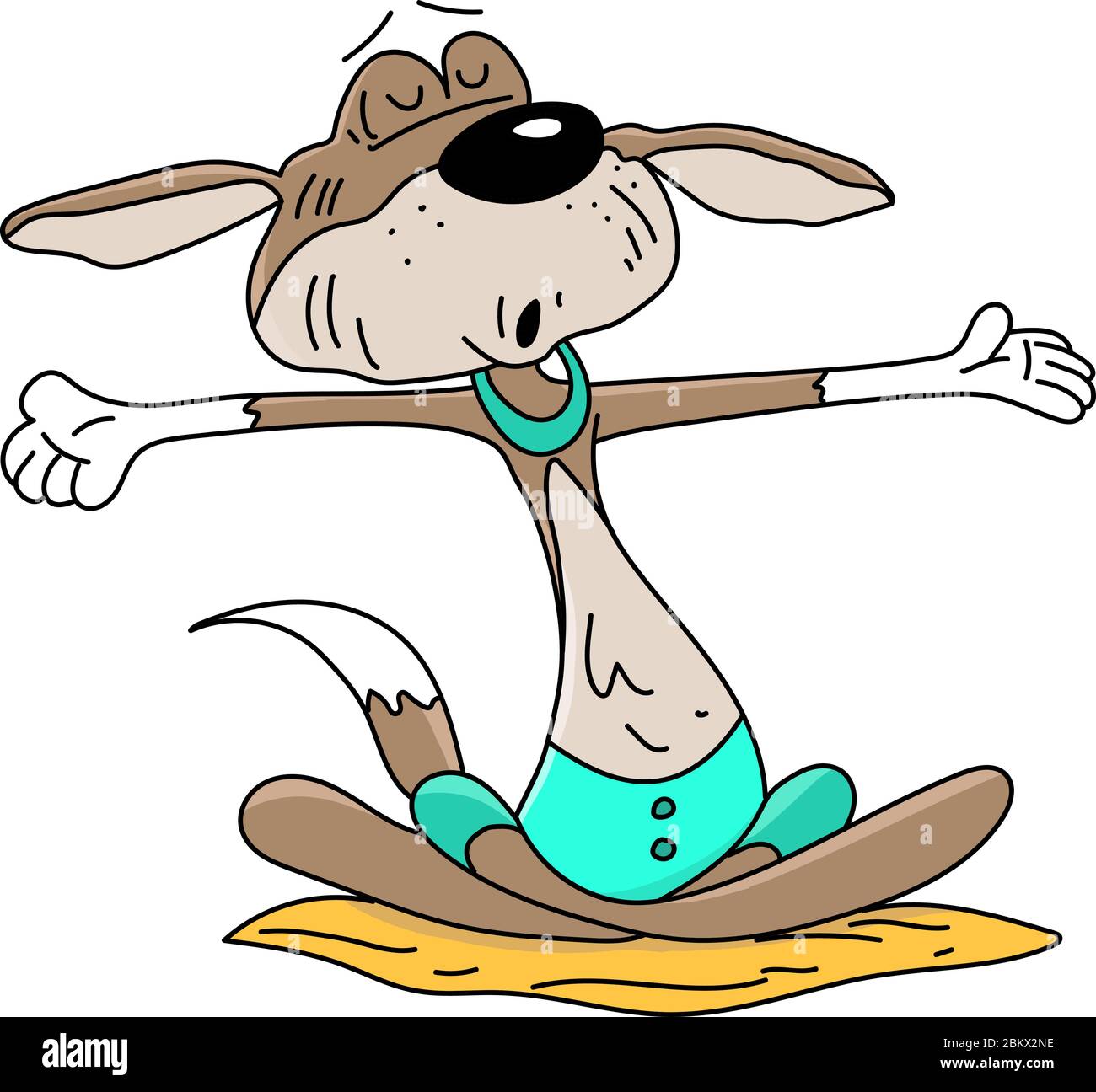 Cartoon dog sitting in a lotus position doing yoga vector illustration Stock Vector