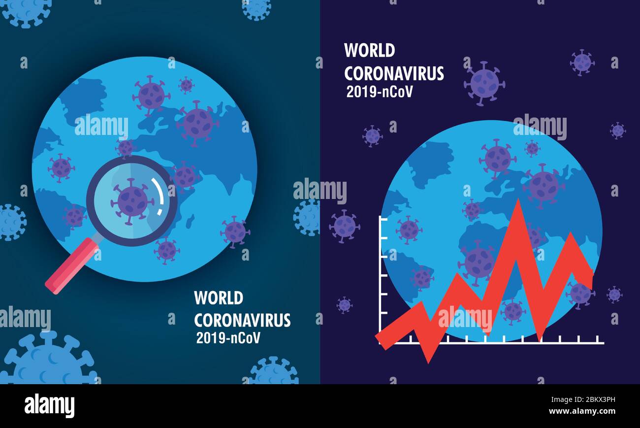 planet earth with covid19 particles and statistics arrows Stock Vector ...