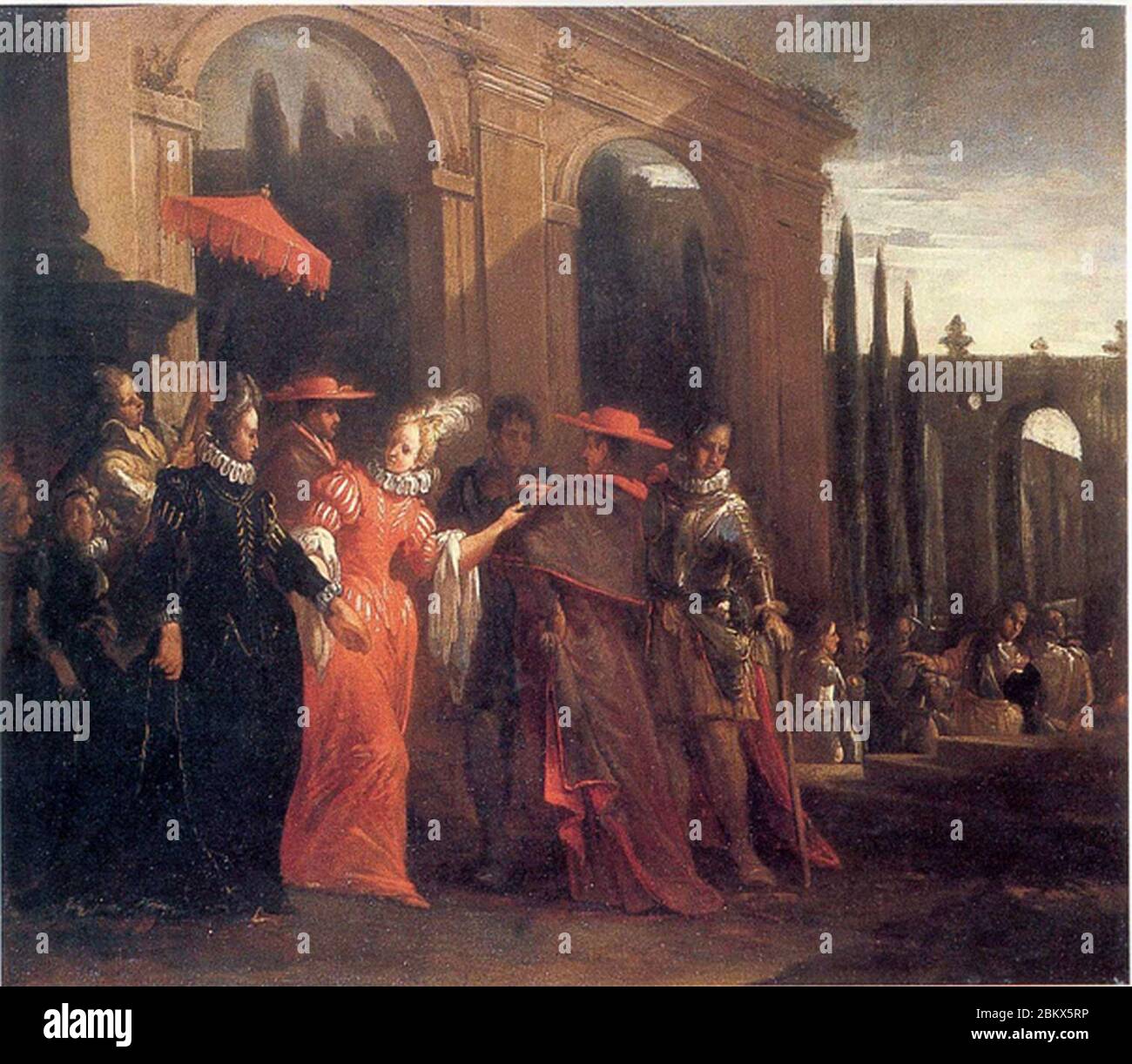 Ilario Spolverini - Elisabeth Farnese meets with the cardinals Gozzadini and Acquaviva. Stock Photo