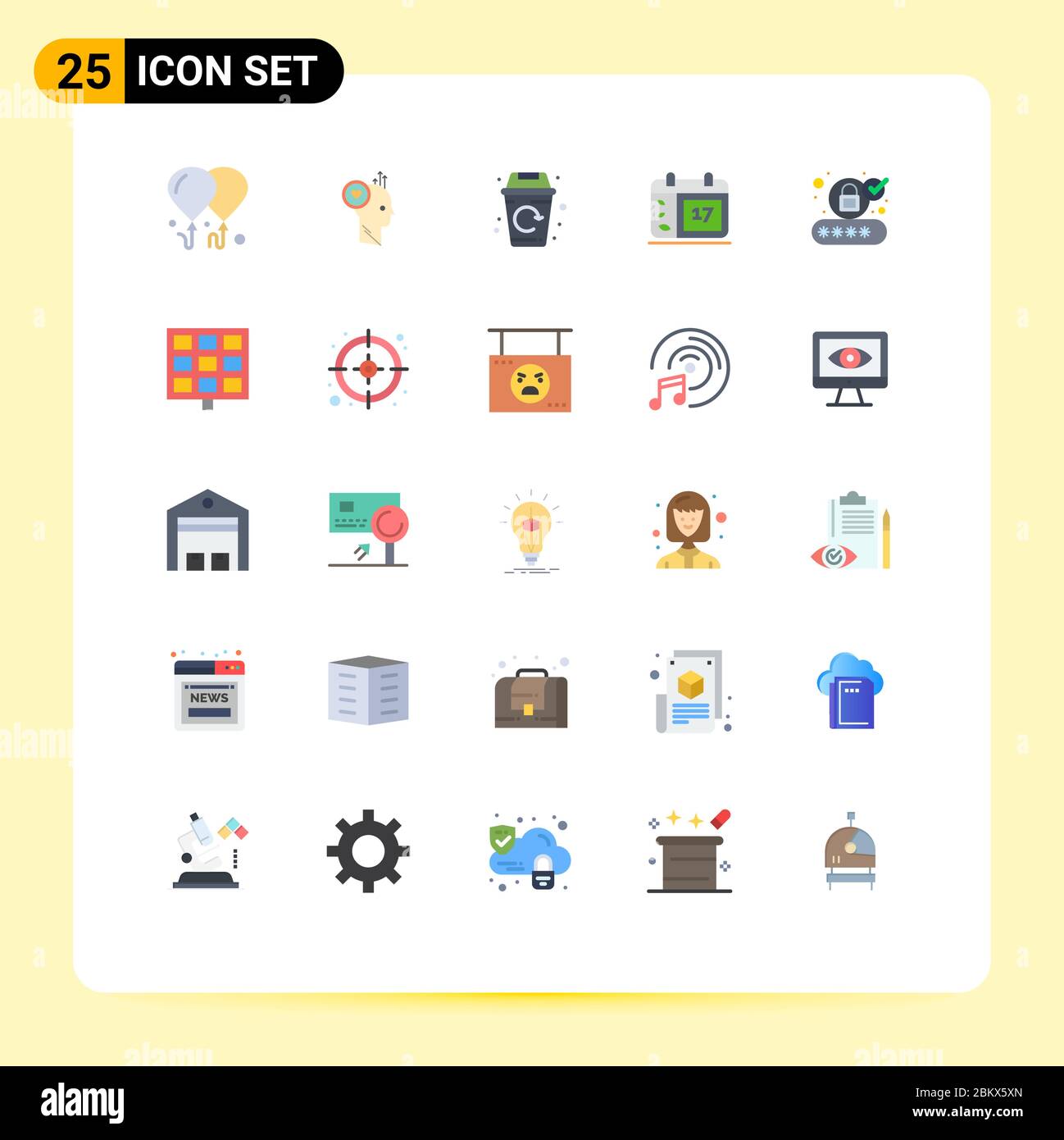 Set of 25 Modern UI Icons Symbols Signs for authorize, ireland, city, date, calender Editable Vector Design Elements Stock Vector