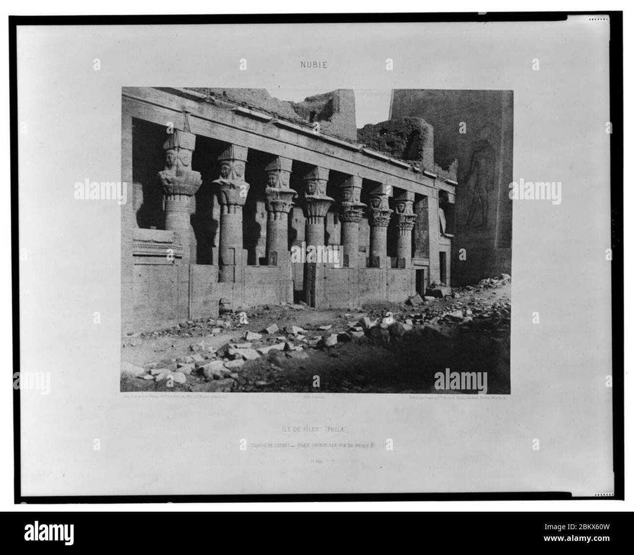 Ile de Fîleh (Philae) - temple de l'ouest - face orientale vue du point F - FT (monogram) Félix Teynard. Stock Photo