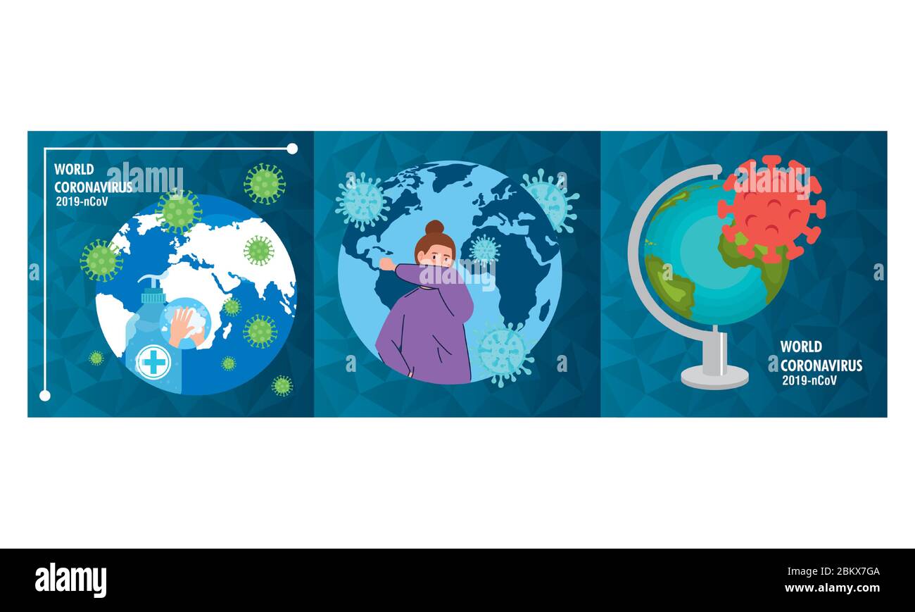planet earth with covid19 particles set icons Stock Vector Image & Art ...
