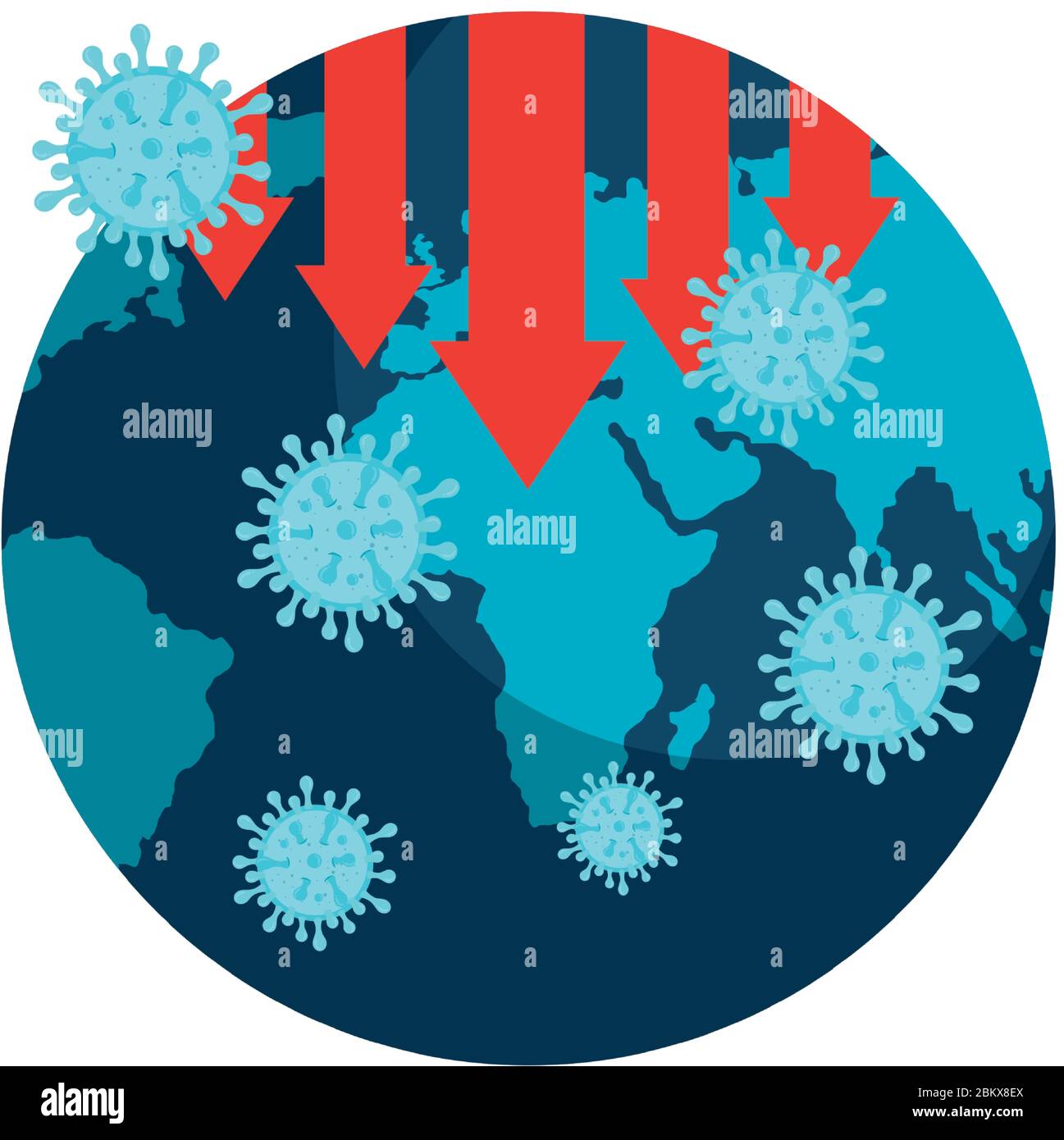 planet earth with covid19 particles and statistics arrows Stock Vector ...