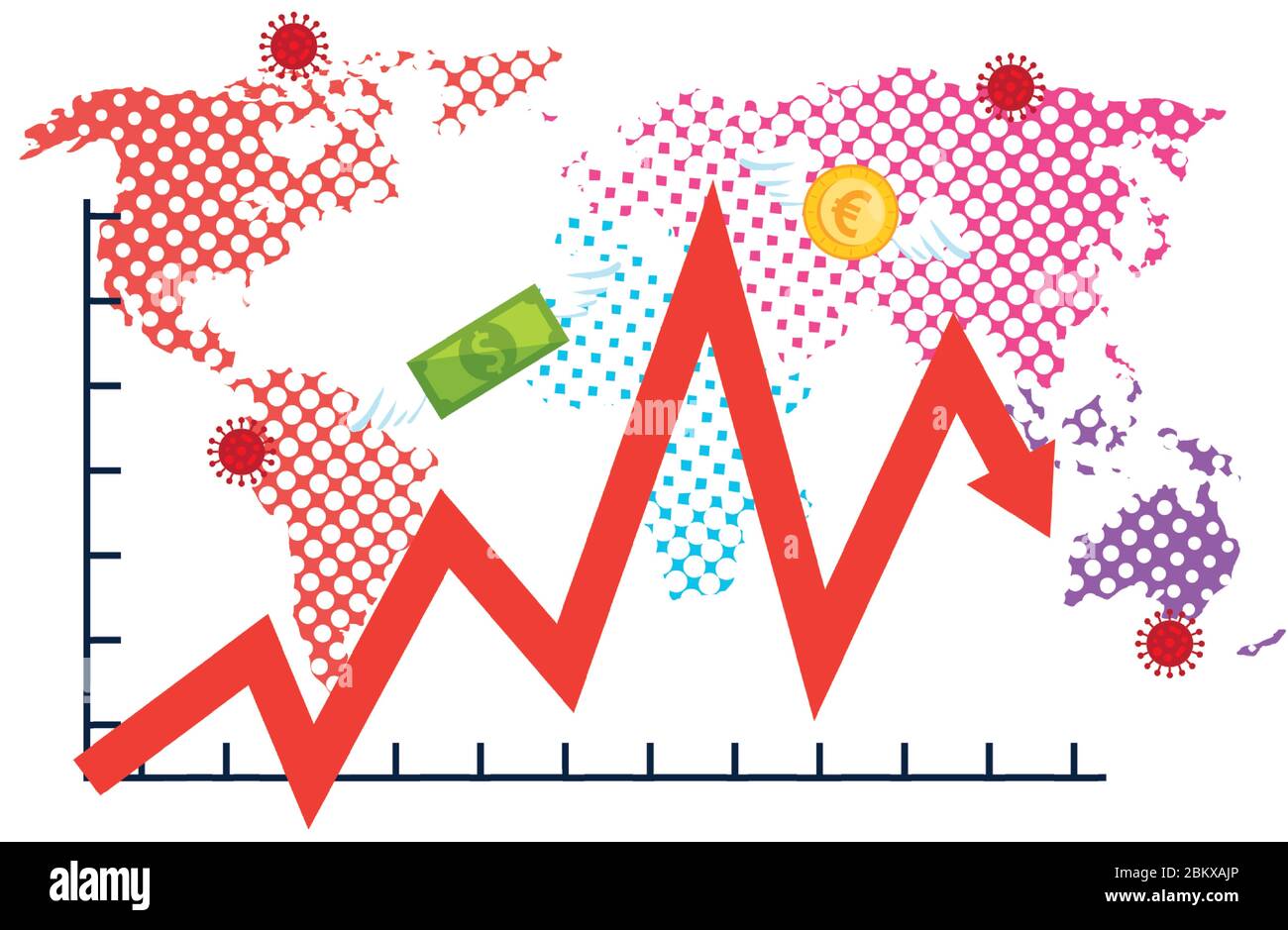earth map of covid19 with statistics arrow and money Stock Vector Image ...