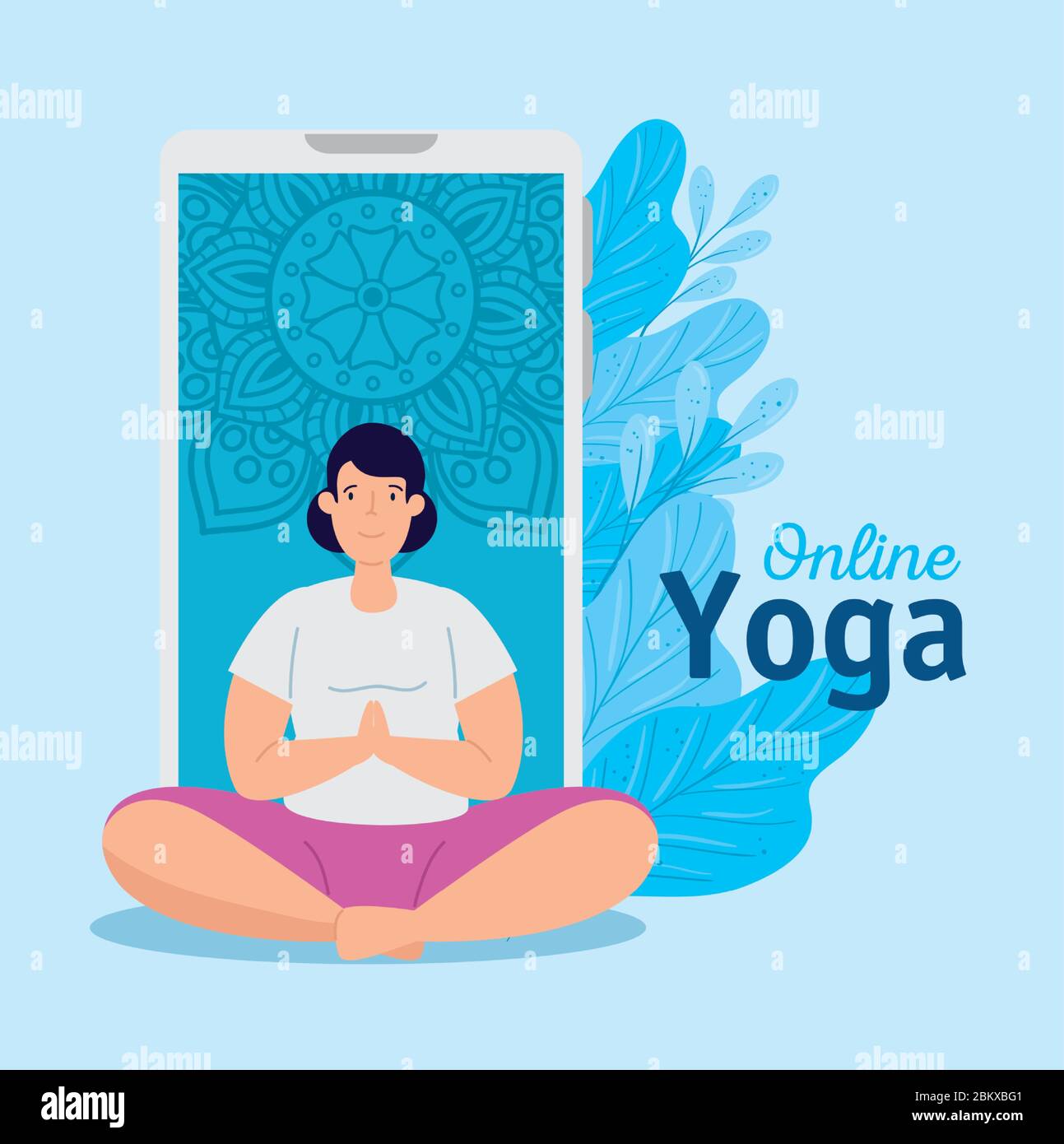 woman practicing yoga online technology Stock Vector