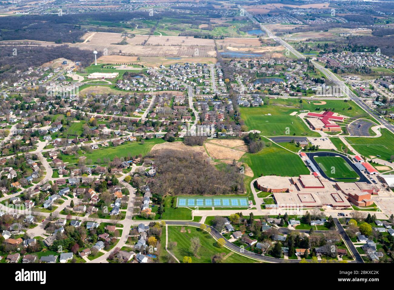 Aerial photograph of Verona, Wisconsin, USA on a nice spring day Stock