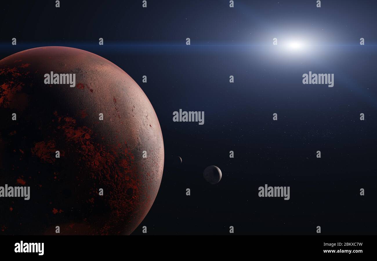 Mars of Solar sysrem and its moons close up. 3d rendered