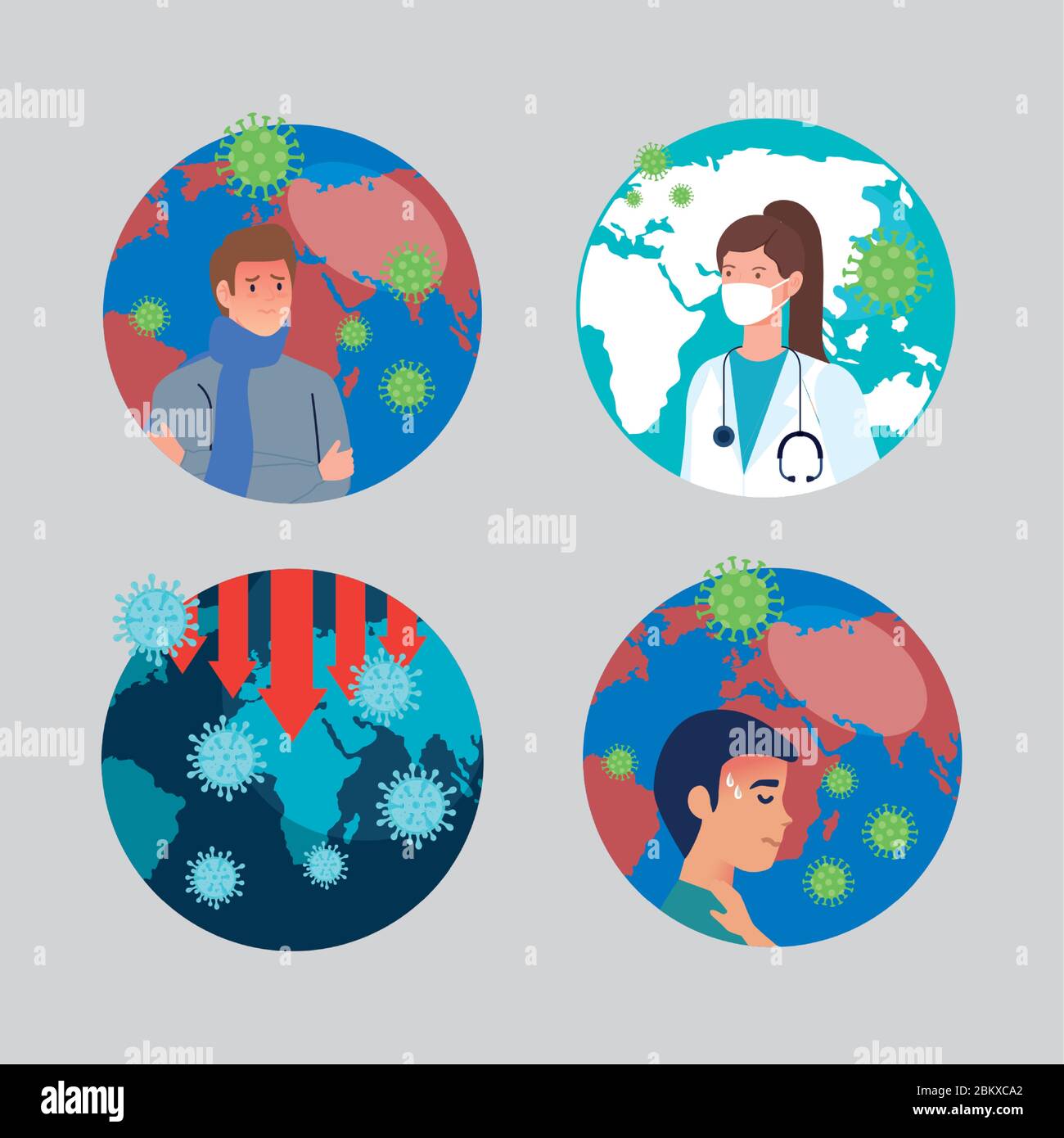 planet earth with covid19 particles set icons Stock Vector Image & Art ...