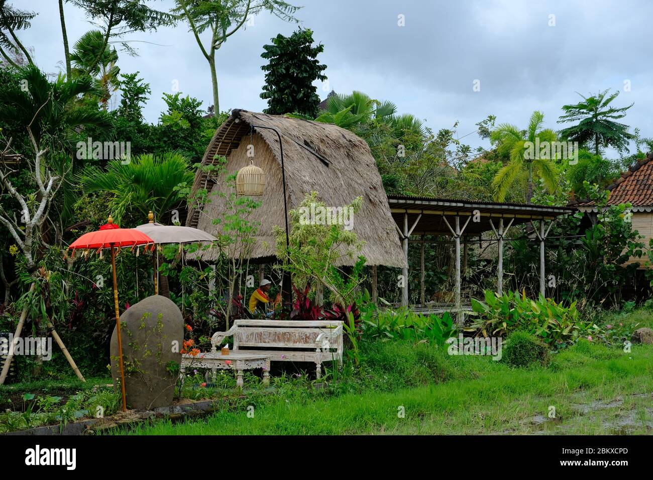 Bali Ubud Indonesia - rice field farm house Stock Photo