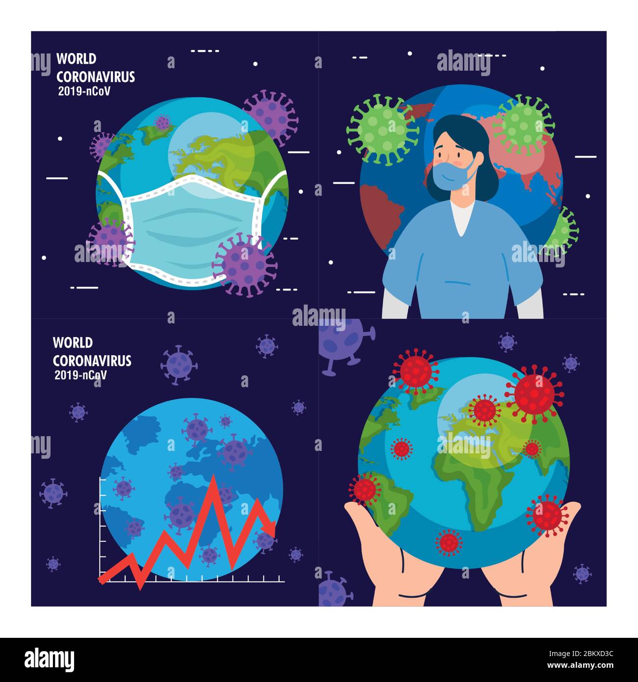 planet earth with covid19 particles set icons Stock Vector Image & Art ...