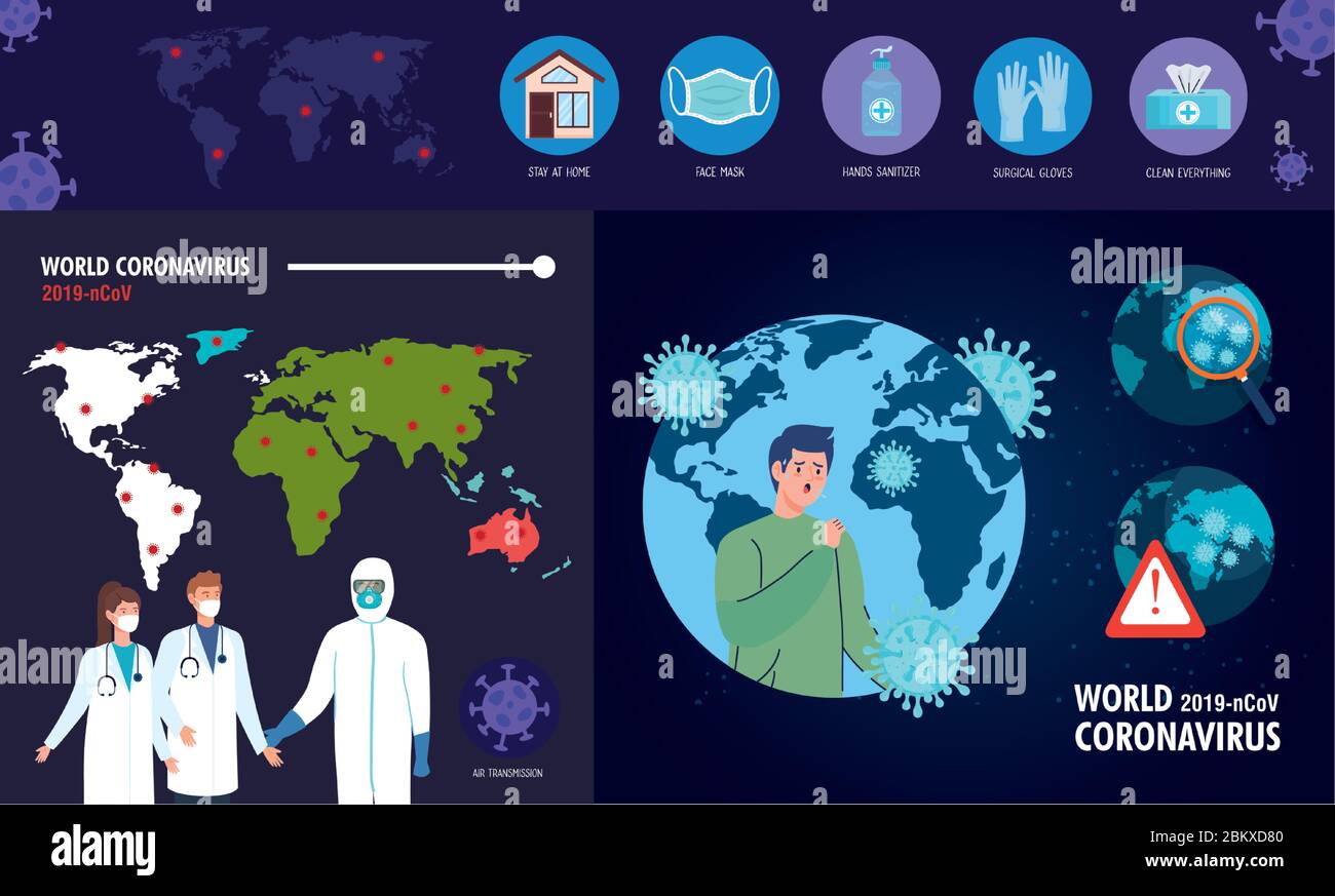 planet earth with covid19 particles set icons Stock Vector Image & Art ...